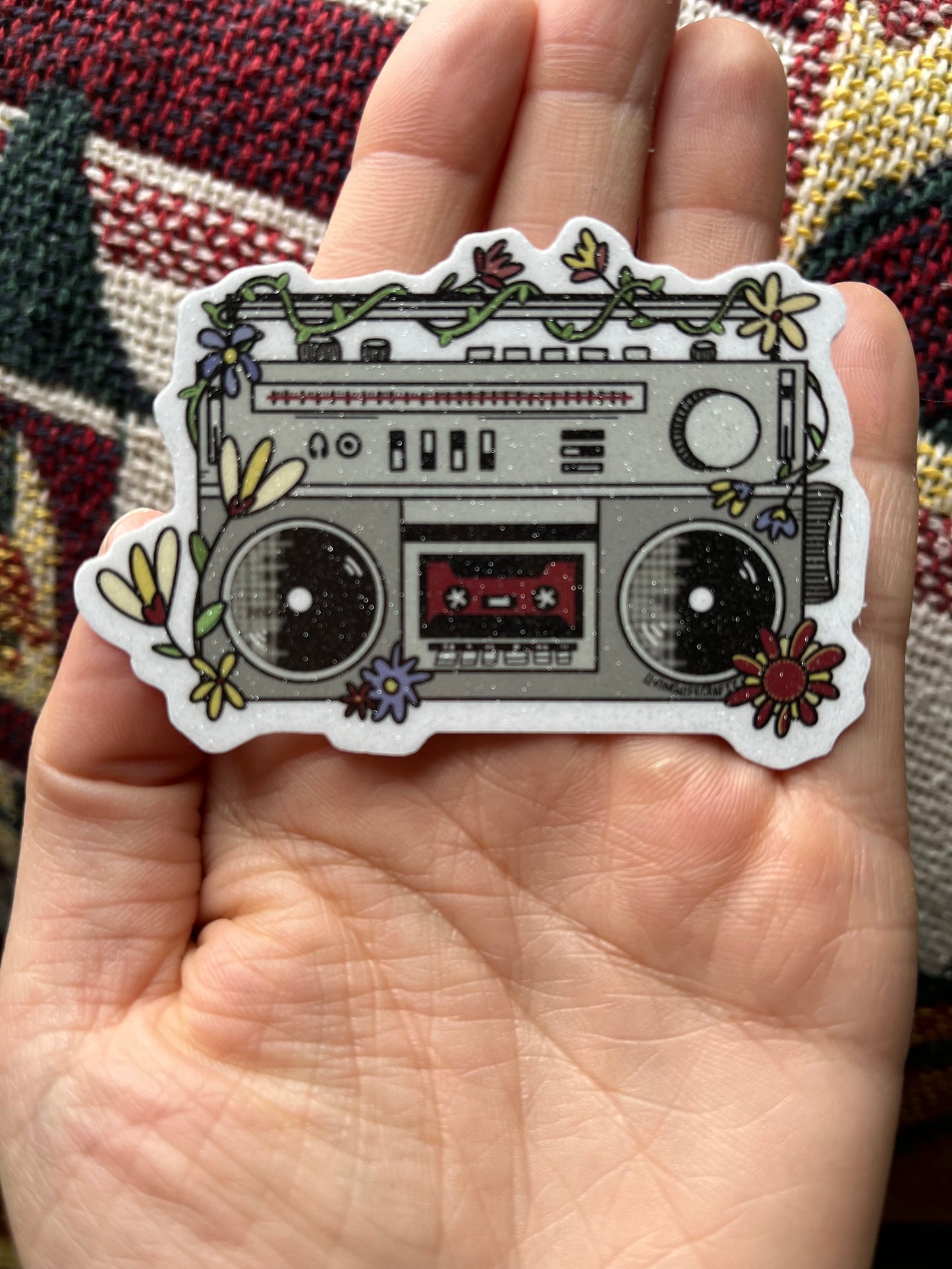 Stereo flowers sticker, music boombox and floral sticker