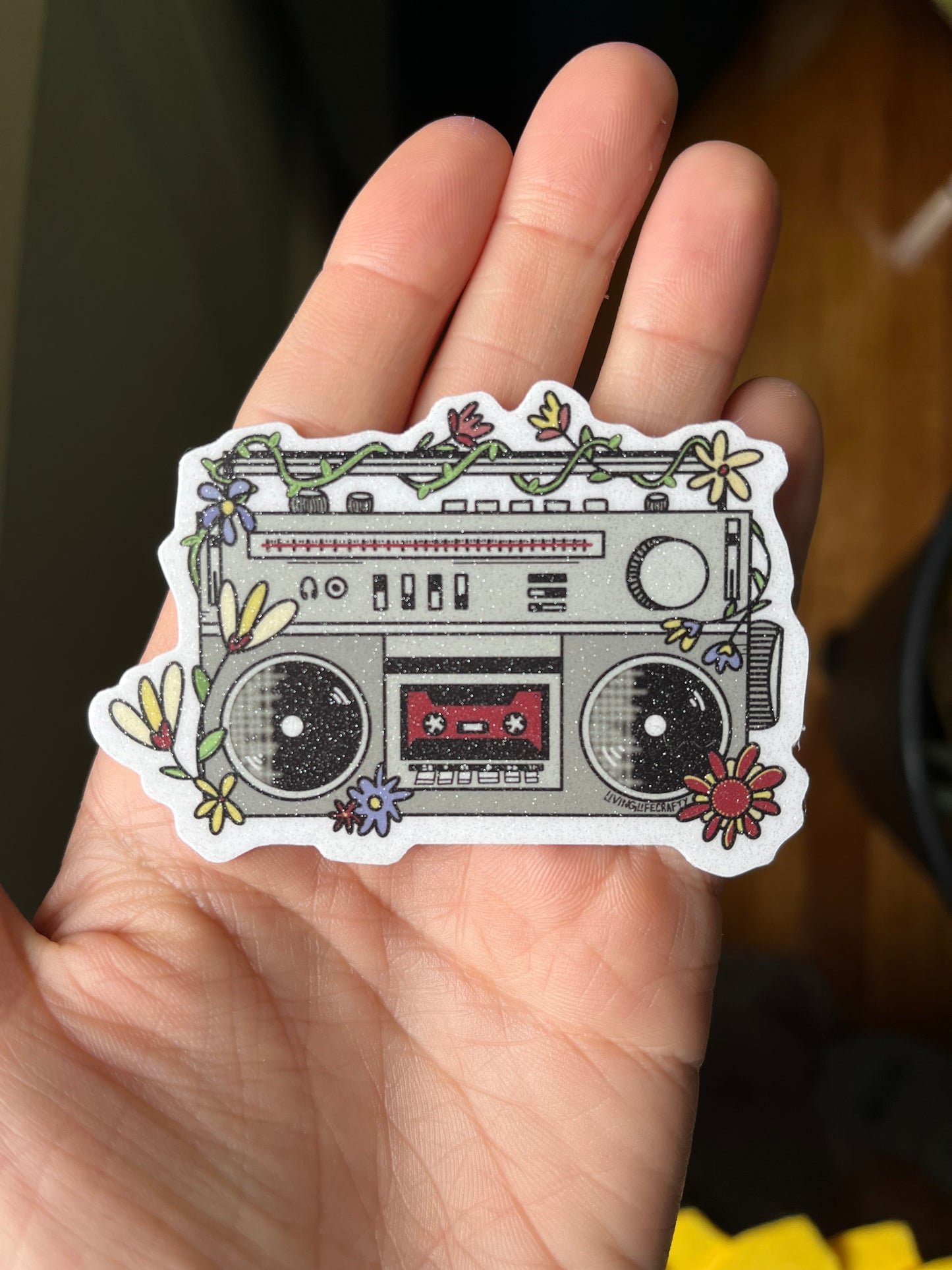Stereo flowers sticker, music boombox and floral sticker