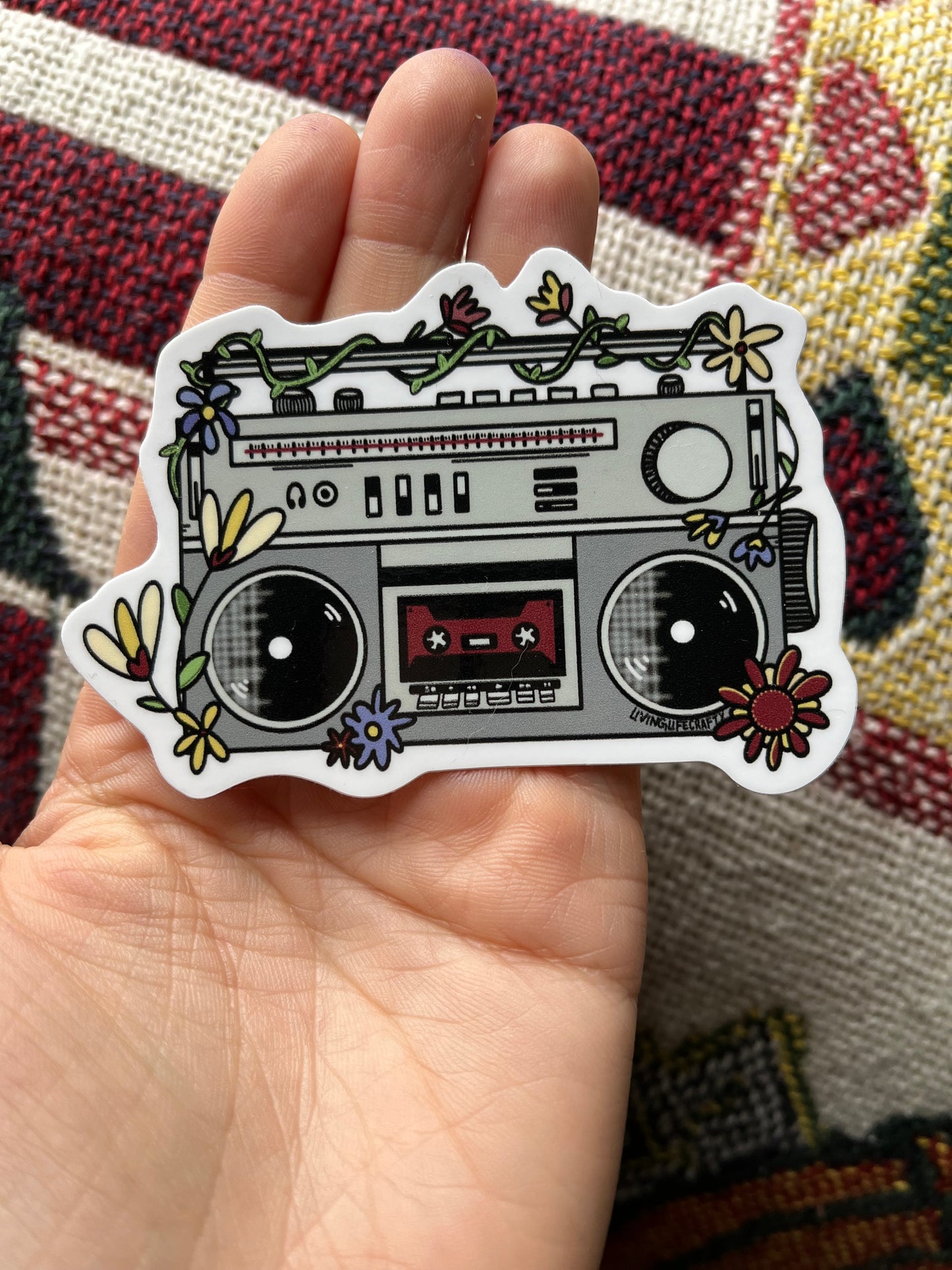 Stereo flowers sticker, music boombox and floral sticker