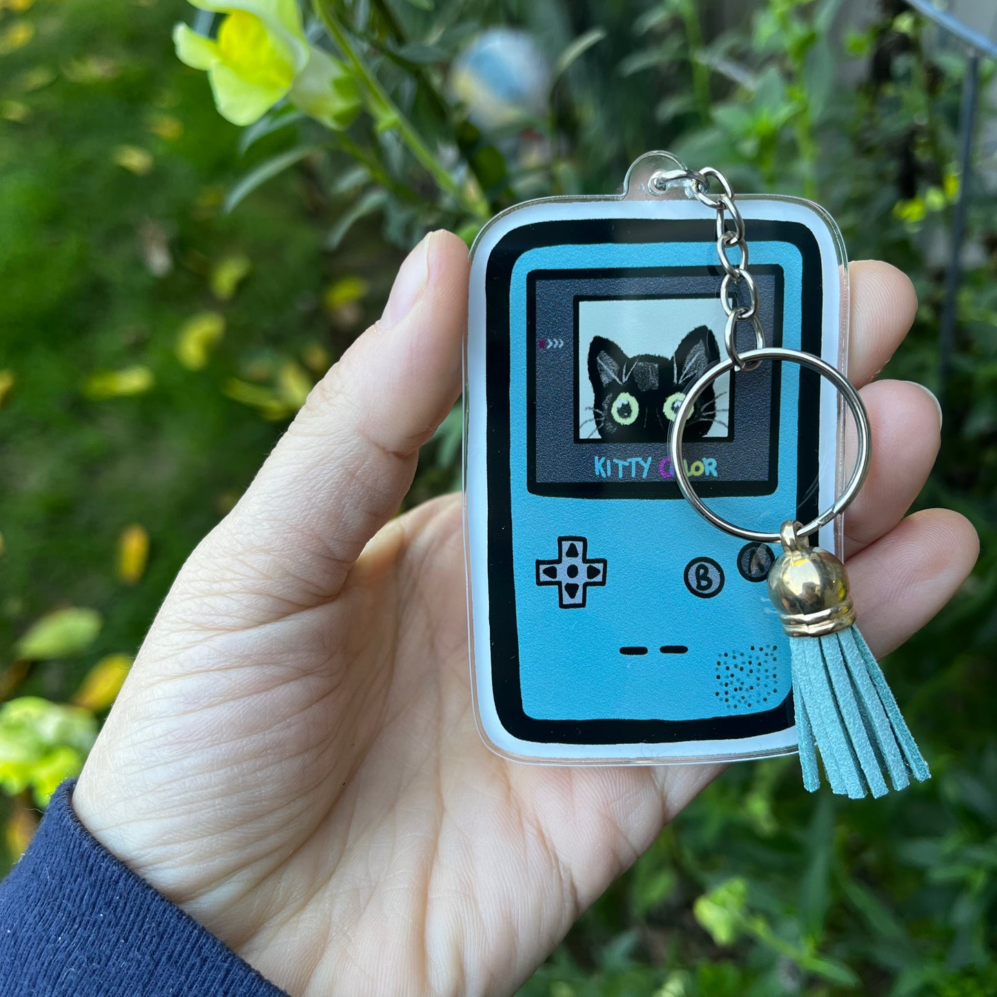 Kitty Gameboy Color Acrylic Keychain Charm, Black Cat