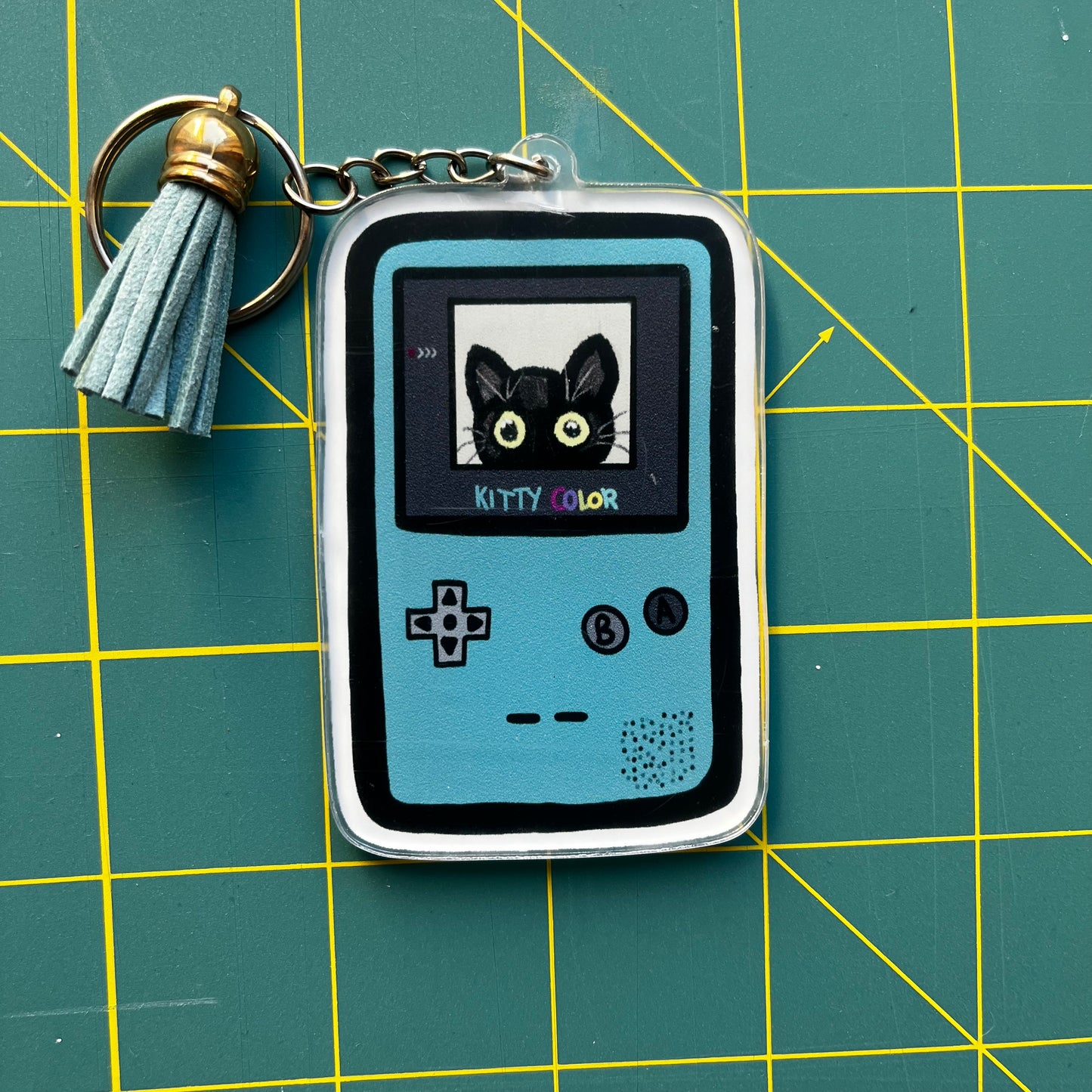 Kitty Gameboy Color Acrylic Keychain Charm, Black Cat