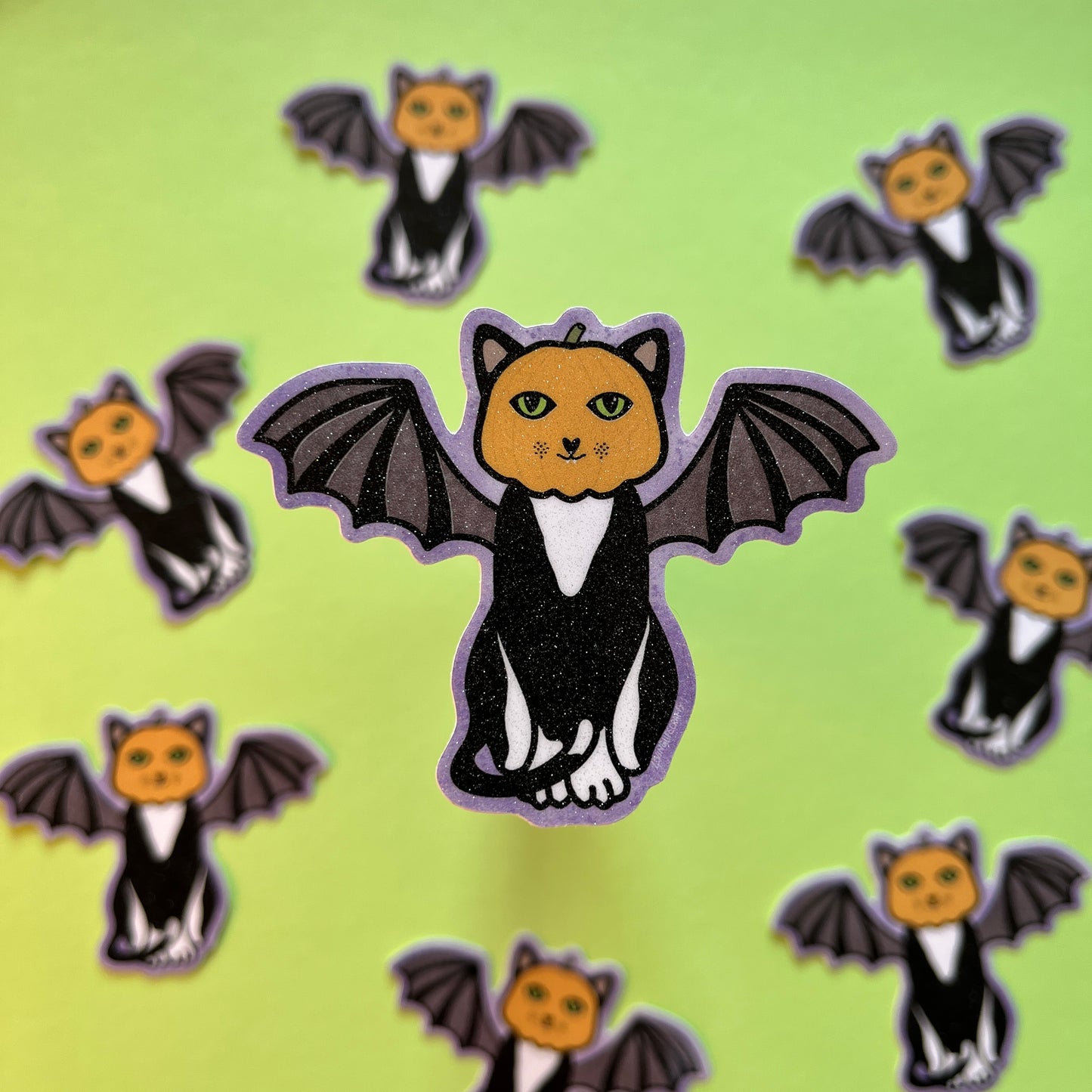 Bat Cat Pumpkin Head Sticker