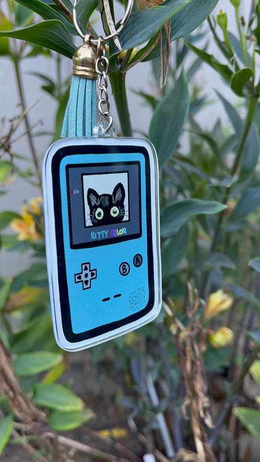 Kitty Gameboy Color Acrylic Keychain Charm, Black Cat