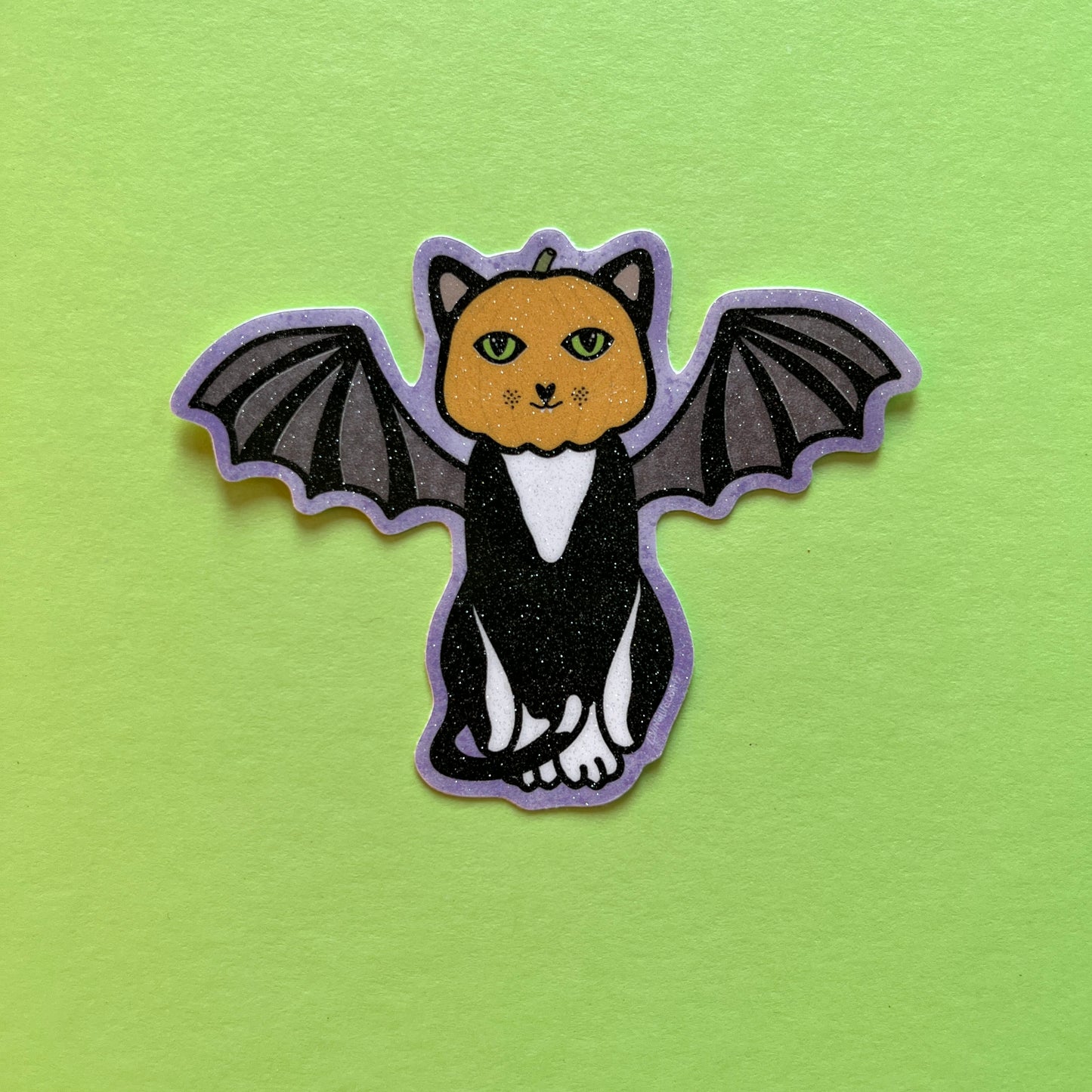 Bat Cat Pumpkin Head Sticker