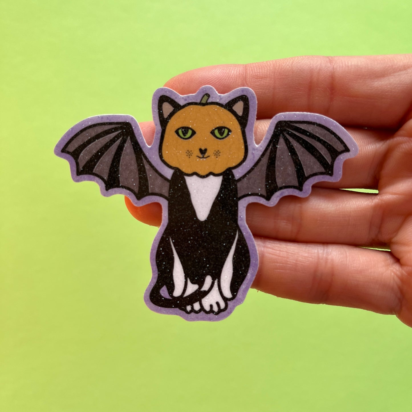 Bat Cat Pumpkin Head Sticker