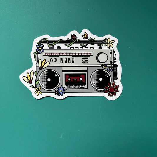 Stereo flowers sticker, music boombox and floral sticker